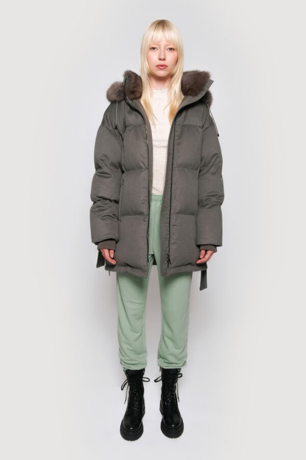 Cashmere down jacket with smoke sable