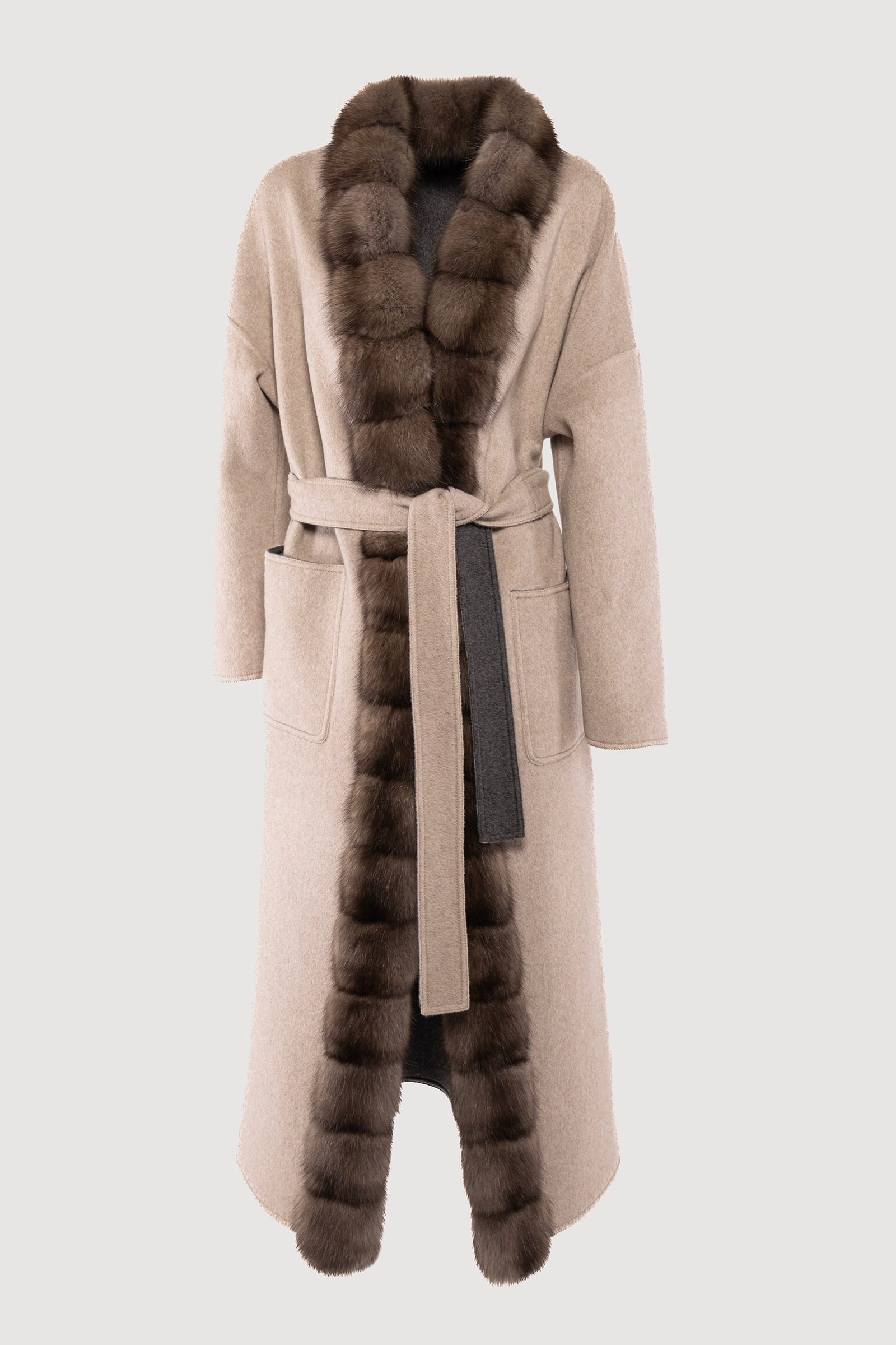 Cashmere and sable doubleface graphite coat