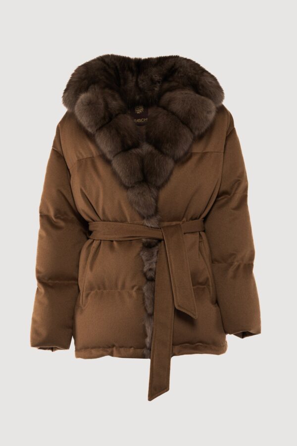 Cashmere down jacket with graphite sable
