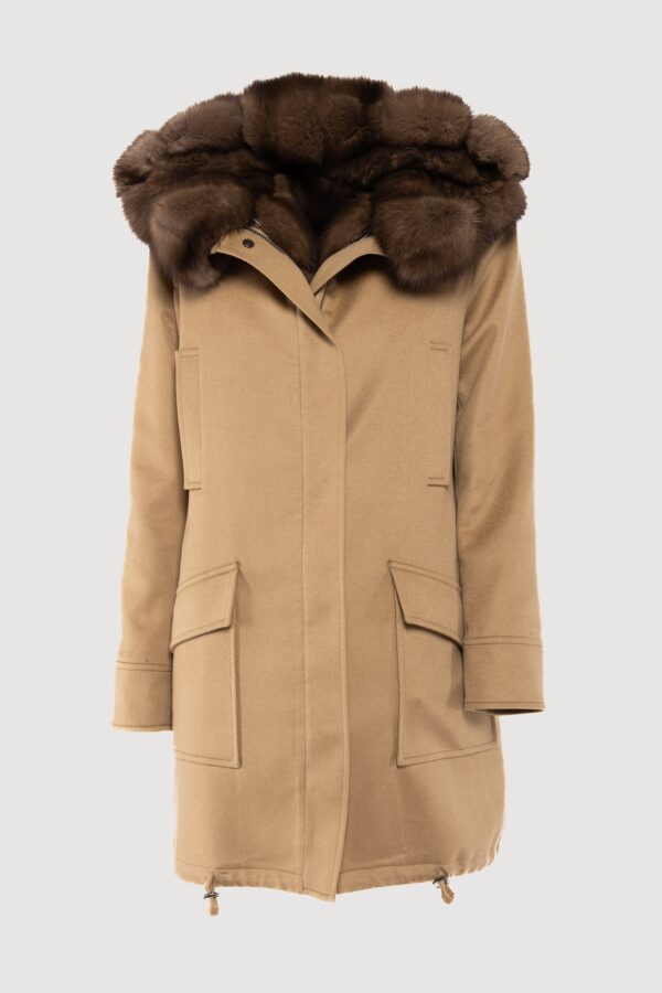 Cashmere parka with graphite sable