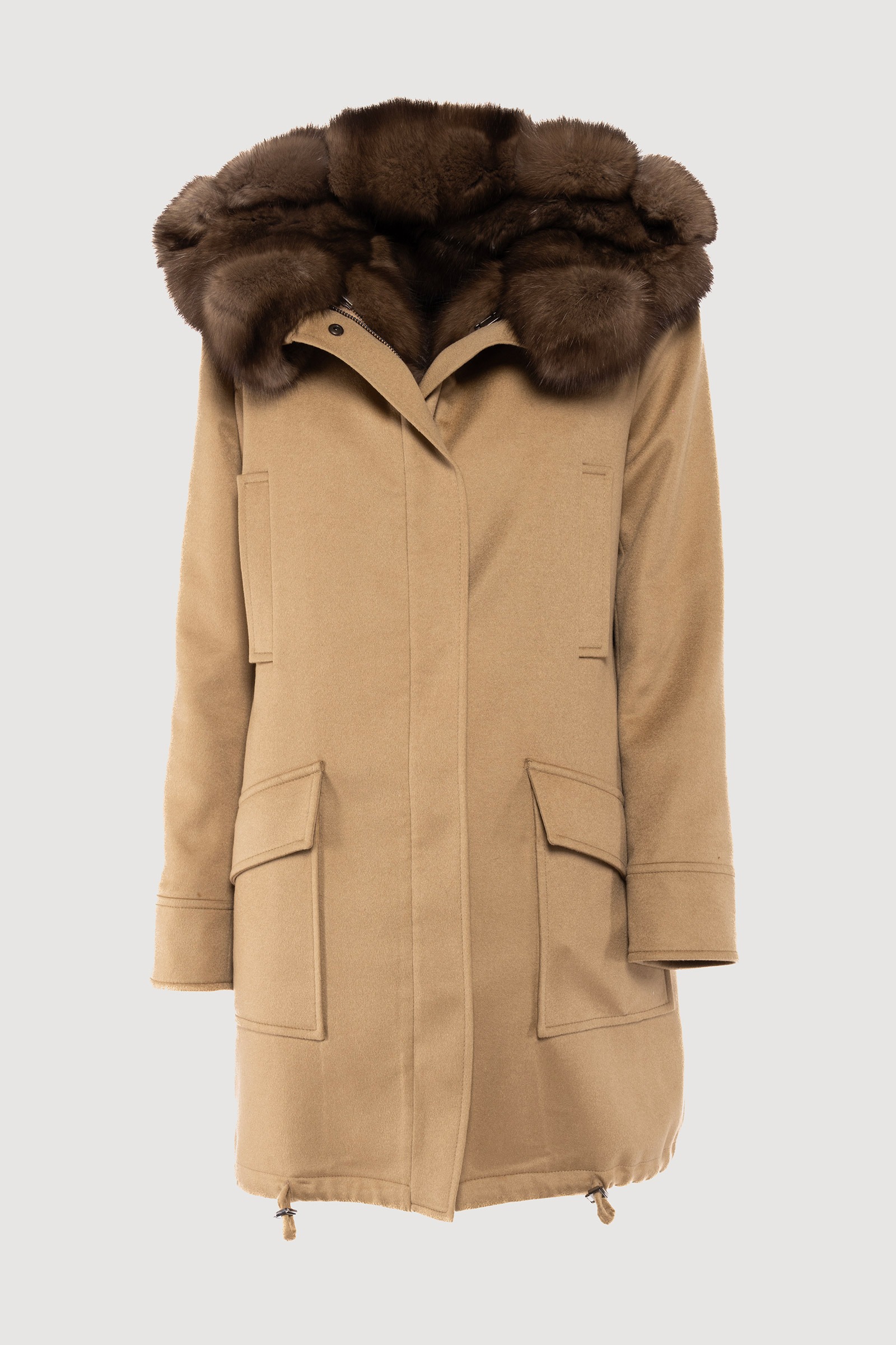 Cashmere parka with graphite sable